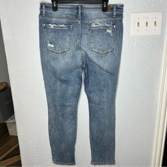 Judy Blue Boyfriend Fit Light Blue Wash Distressed Paint Speckle Jeans Sz 15/32 - Picture 3 of 12